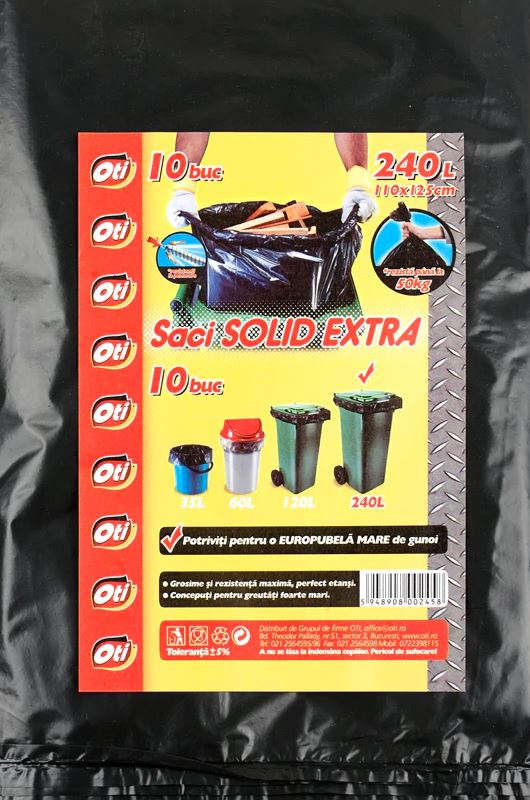 Saci menaj SOLID EXTRA  240L  negru  110x125 cm  10 buc/pachet  Oti